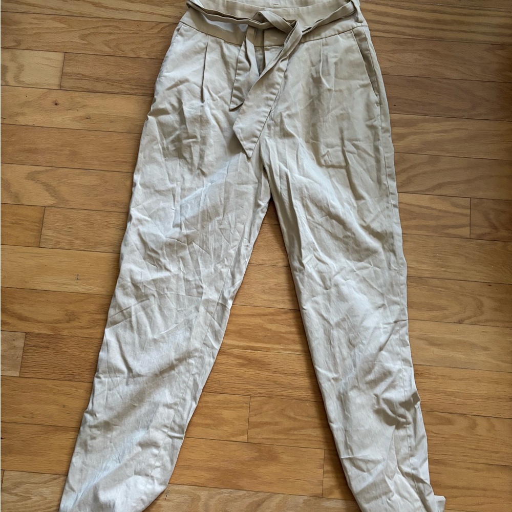 Massimo Dutti Cream Pants with Tie-Waist
